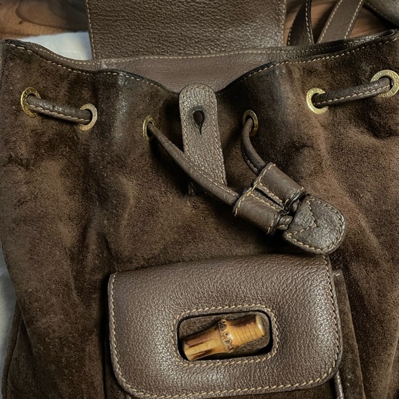 Cute Gucci backpack in brown leather and suede, with bamboo accents - Picture 5 of 16